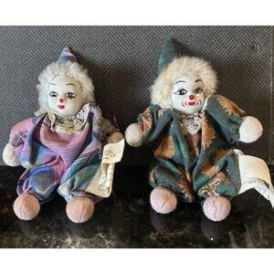 Vintage GANZ 4095 Porcelain Clown Dolls Set of 2 Heritage Collection Sand Filled